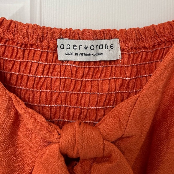 NWOT Paper Crane Rust Orange Puff Sleeve Tie Front Crop Top M - Picture 4 of 10